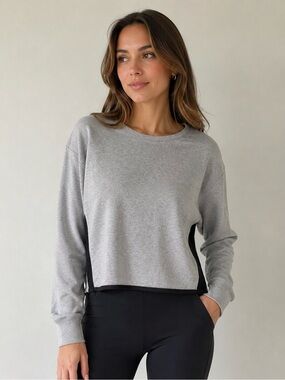 rag & bone Grey Crewneck Sweatshirt with Black Side Panels